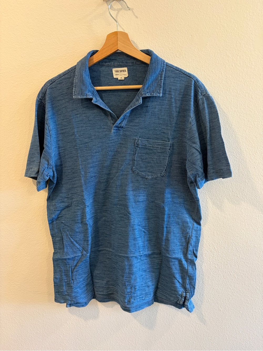 Todd Snyder Indigo Slub Short-Sleeve Polo with Pocket